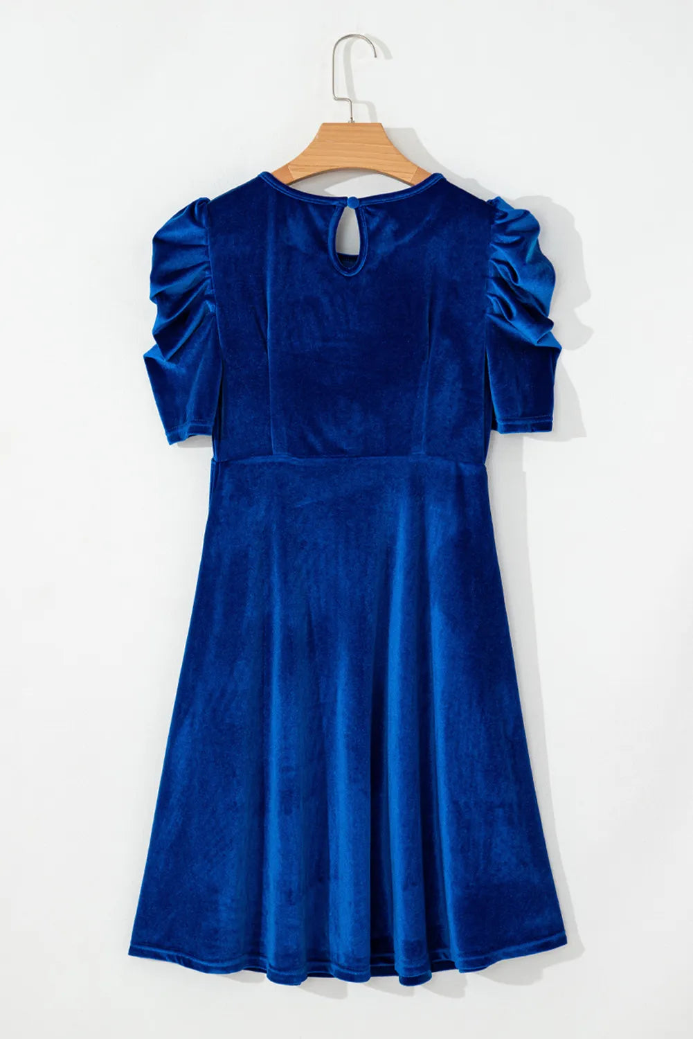 Velvet Round Neck Puff Sleeve Dress - Classique Collection