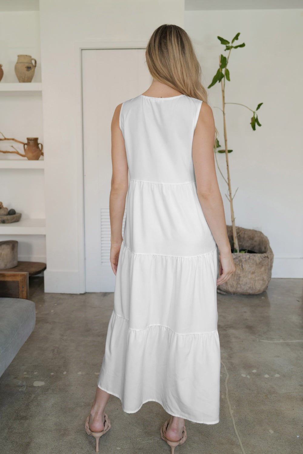 FAM-FAM Tiered V-Neck Sleeveless Dress - Classique Collection