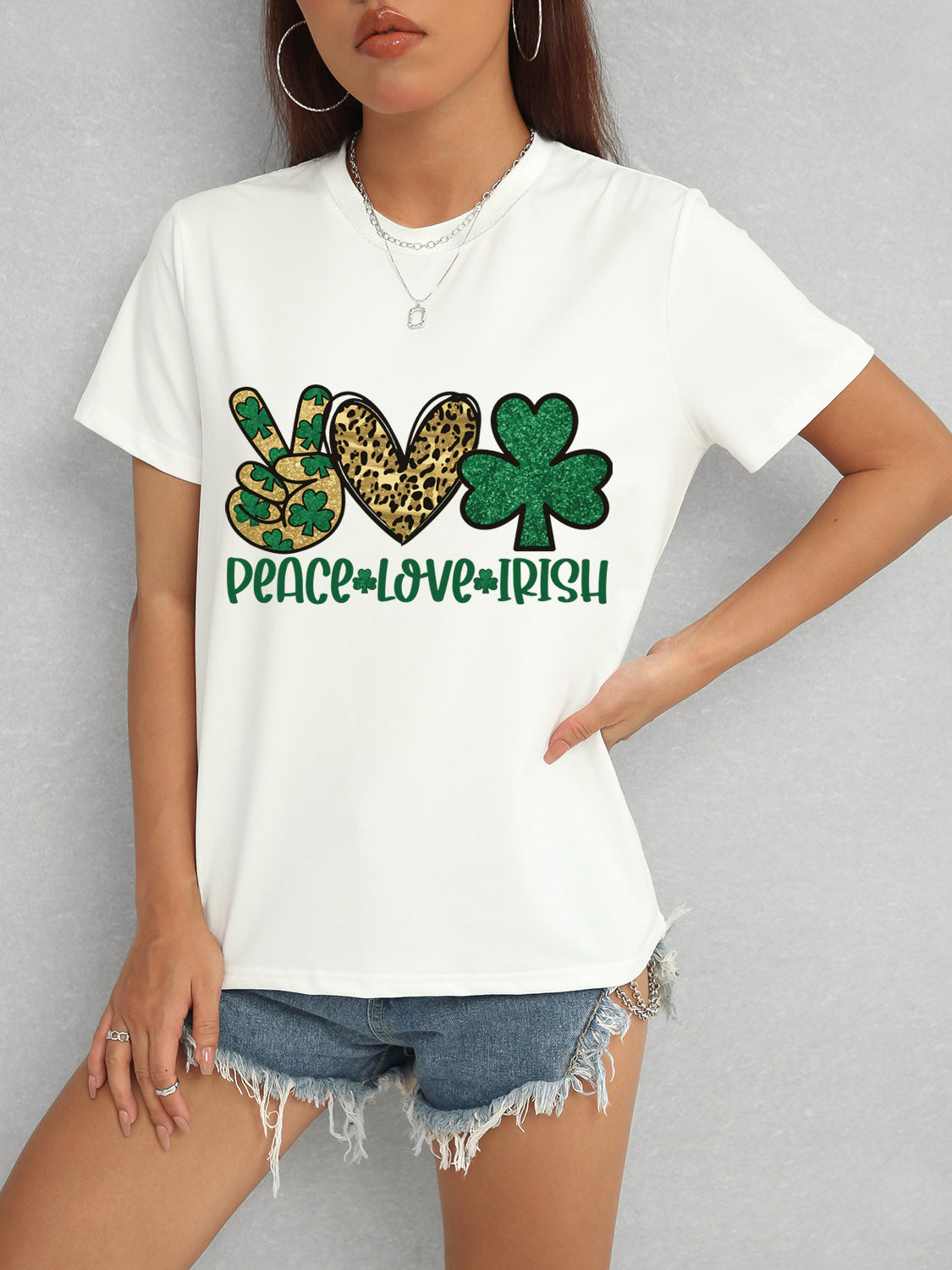 PEACE LOVE IRISH Round Neck Short Sleeve T-Shirt - ClassiQ