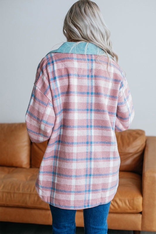 Plaid Collared Neck Flap Pockets Shacket - Classique Collection
