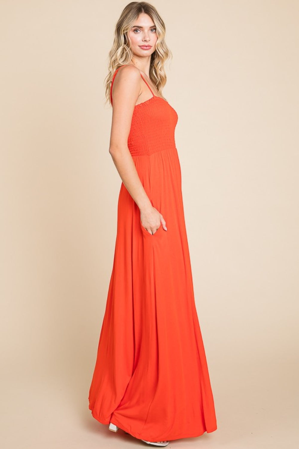 Culture Code Full Size Smocked Cami Maxi Dress with Pockets - Classique Collection