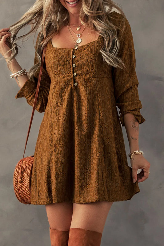 Textured Square Neck Mini Dress - Classique Collection