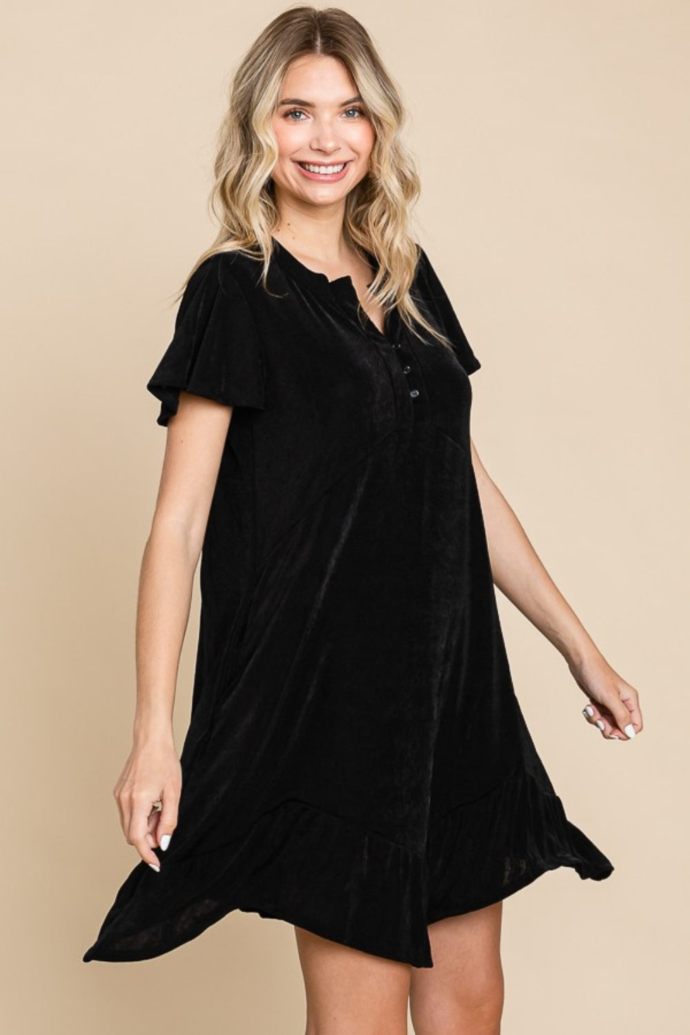 Culture Code Full Size Short Sleeve Ruffled Asymmetric Hem Dress - Classique Collection