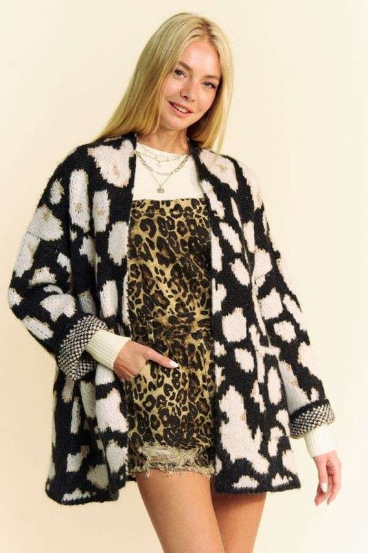 Davi & Dani Leopard Open Front Long Sleeve Cardigan - Classique Collection