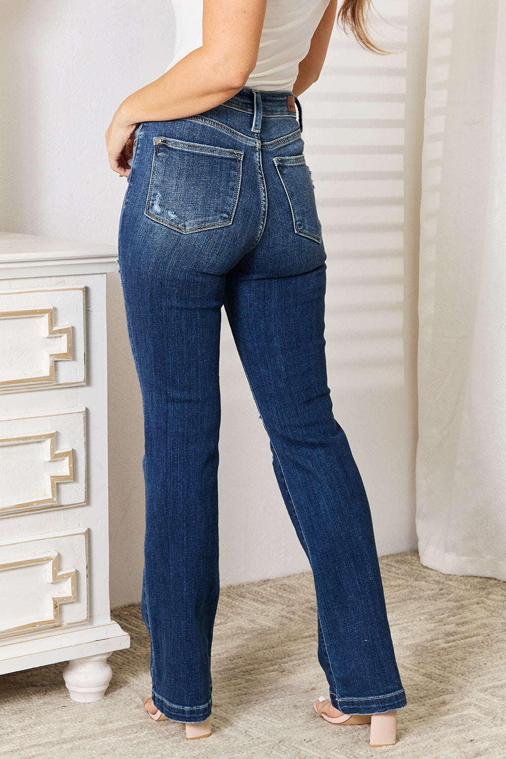 Judy Blue Full Size Mid Rise Hand Sand & Destroy Bootcut Jeans - Classique Collection