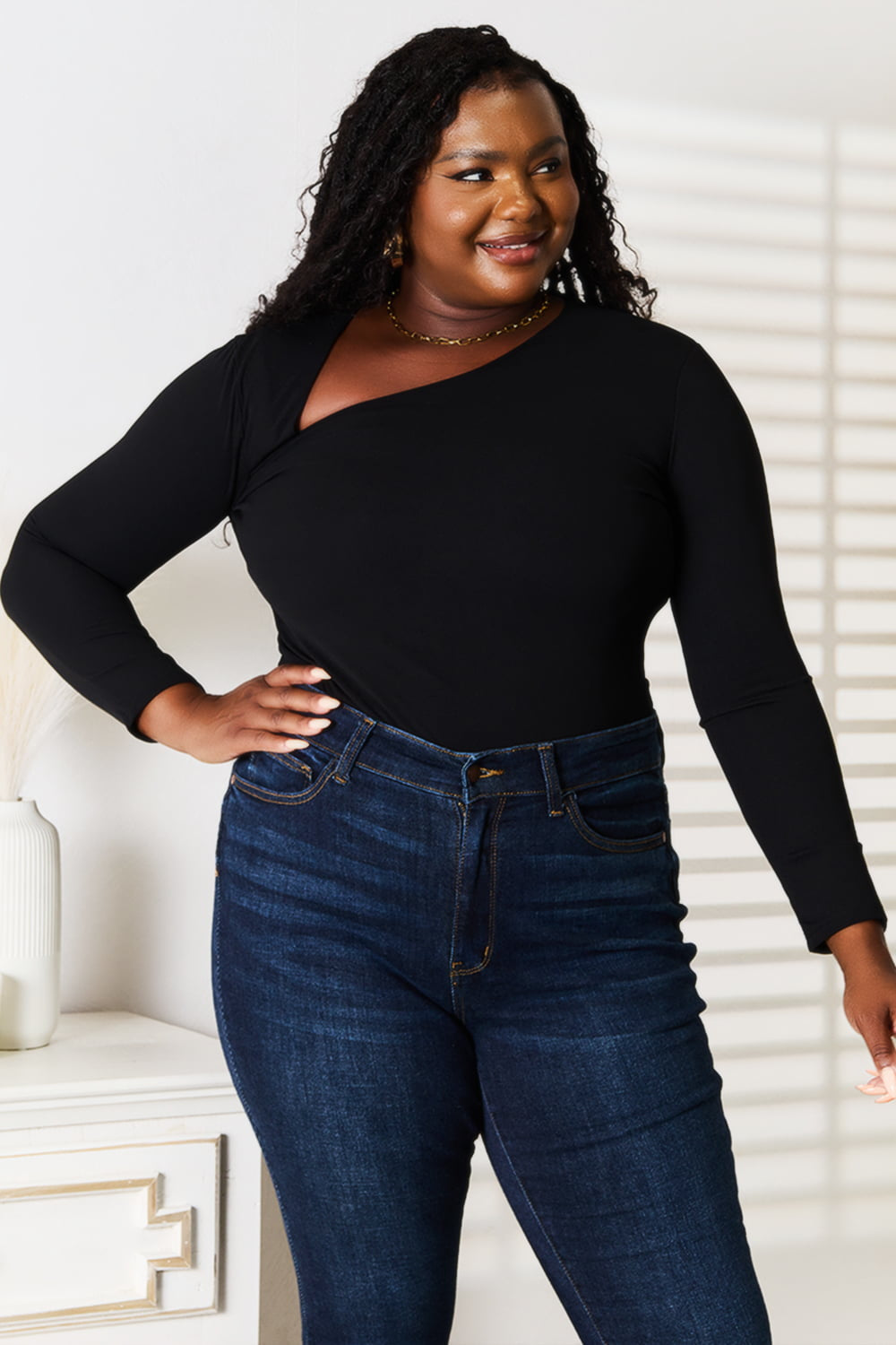 Basic Bae Asymmetrical Neck Long Sleeve Top - Classique Collection