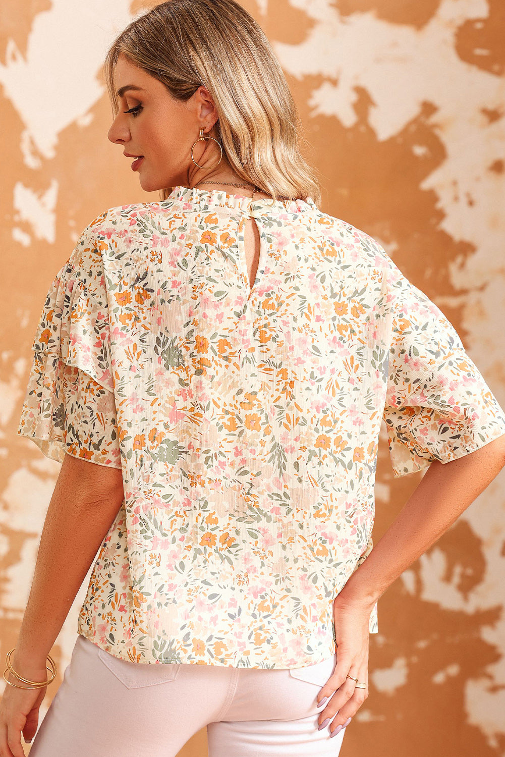 Floral Round Neck Short Sleeve Blouse - Classique Collection