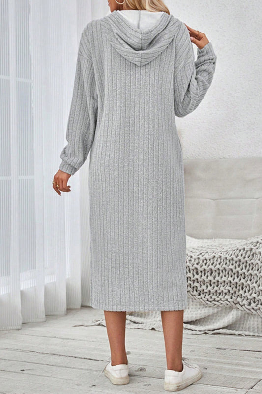 Side Slit Drawstring Long Sleeve Hooded Dress - Classique Collection