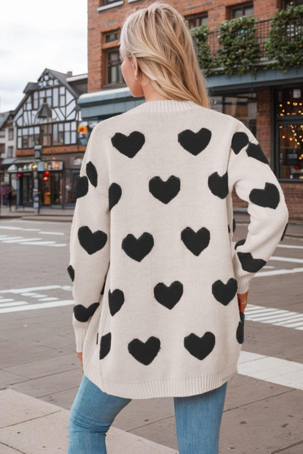 Heart Button Down Long Sleeve Cardigan - ClassiQ