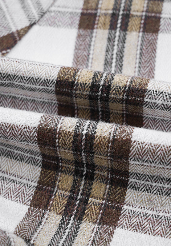 Full Size Plaid Collared Neck Balloon Sleeve Mini Shirt Dress - Classique Collection