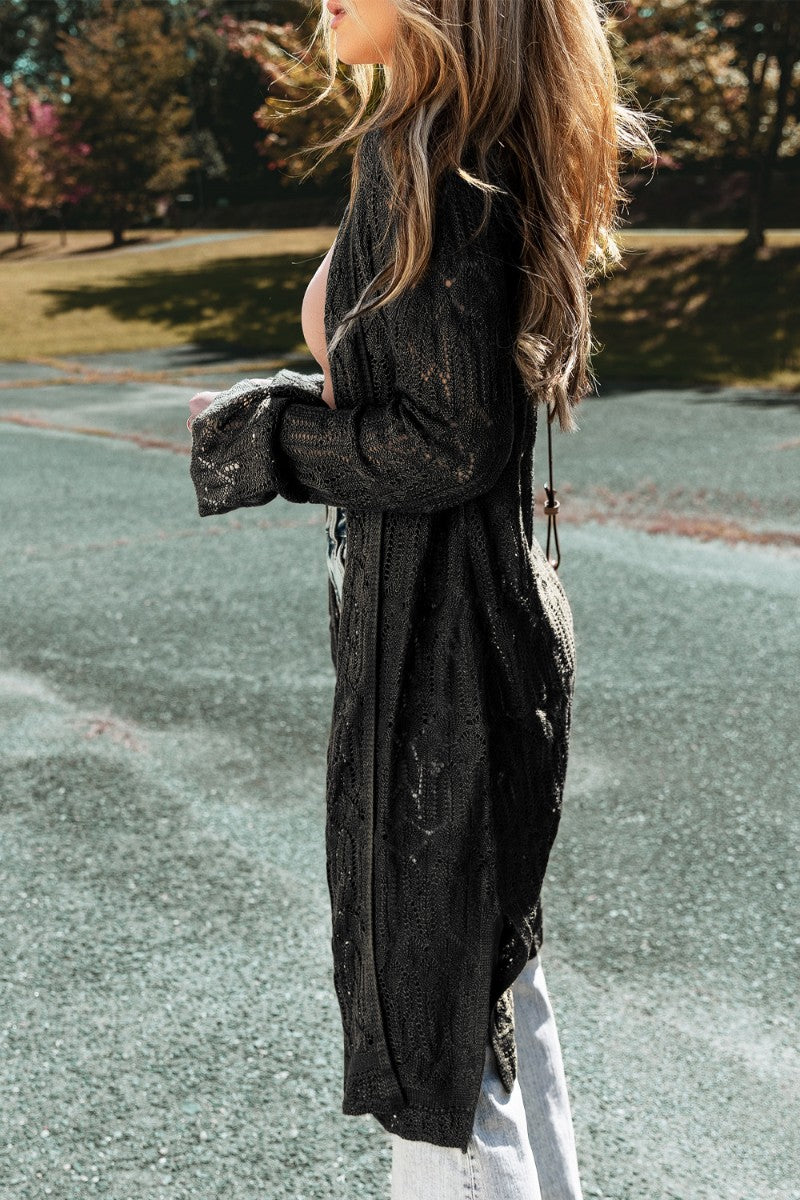 Openwork Open Front Long Sleeve Cardigan - ClassiQ