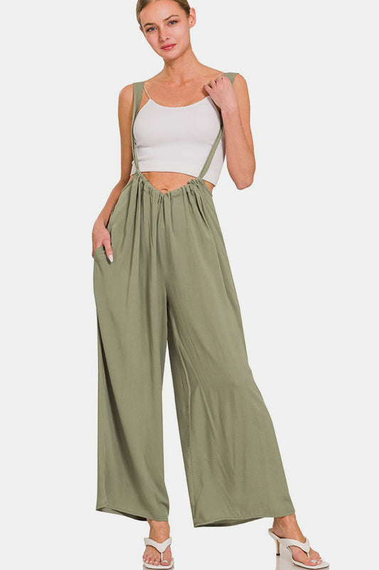 Zenana Pocketed Wide Strap Wide Leg Overalls - Classique Collection
