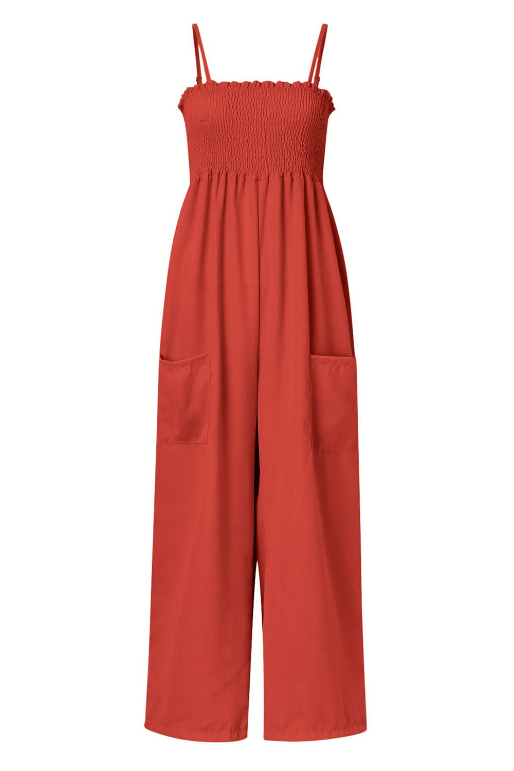 Smocked Spaghetti Strap Wide Leg Jumpsuit - ClassiQ