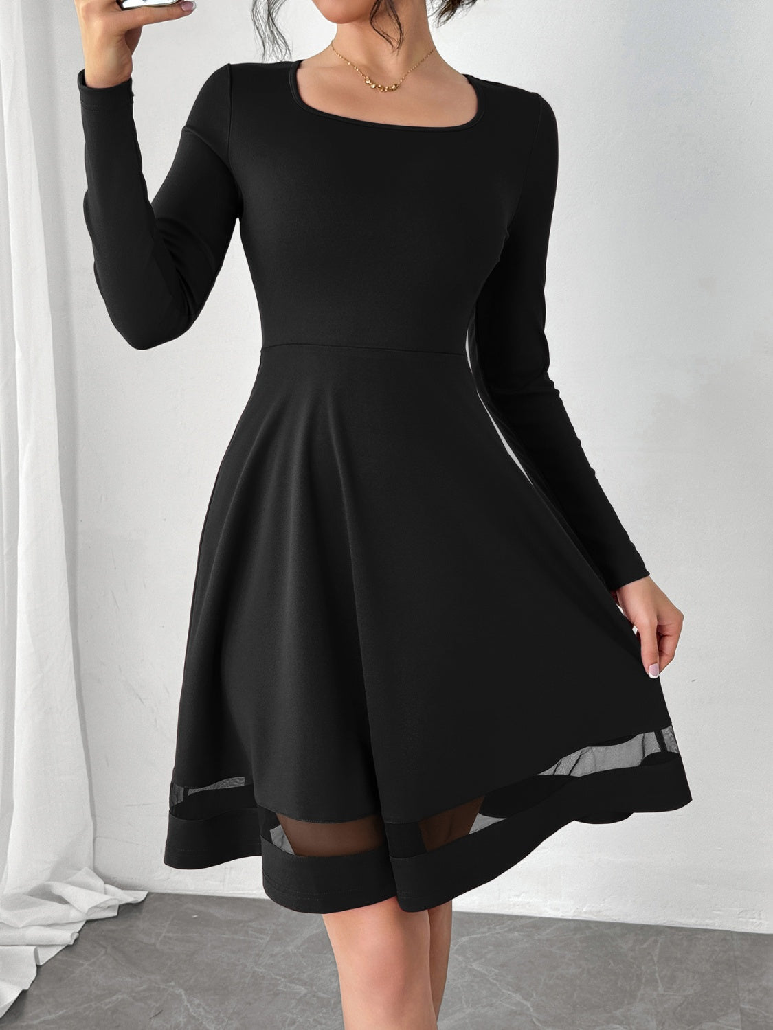 Square Neck Long Sleeve Mini Dress - Classique Collection