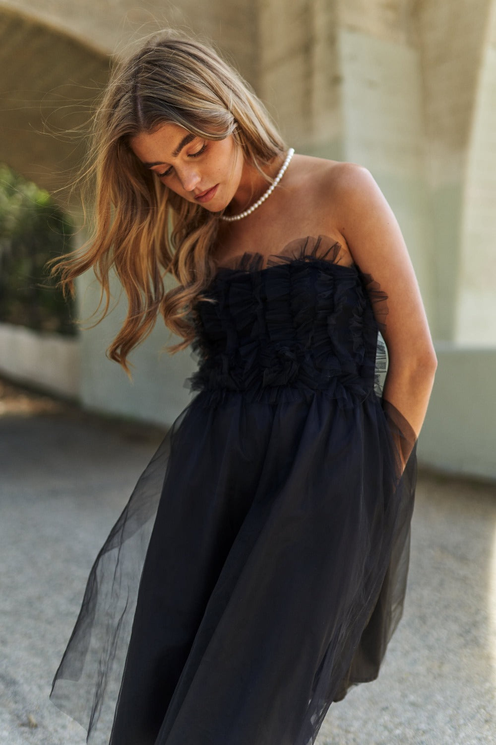 J.NNA Mesh Ruffle Tube Top Swing Dress - Classique Collection