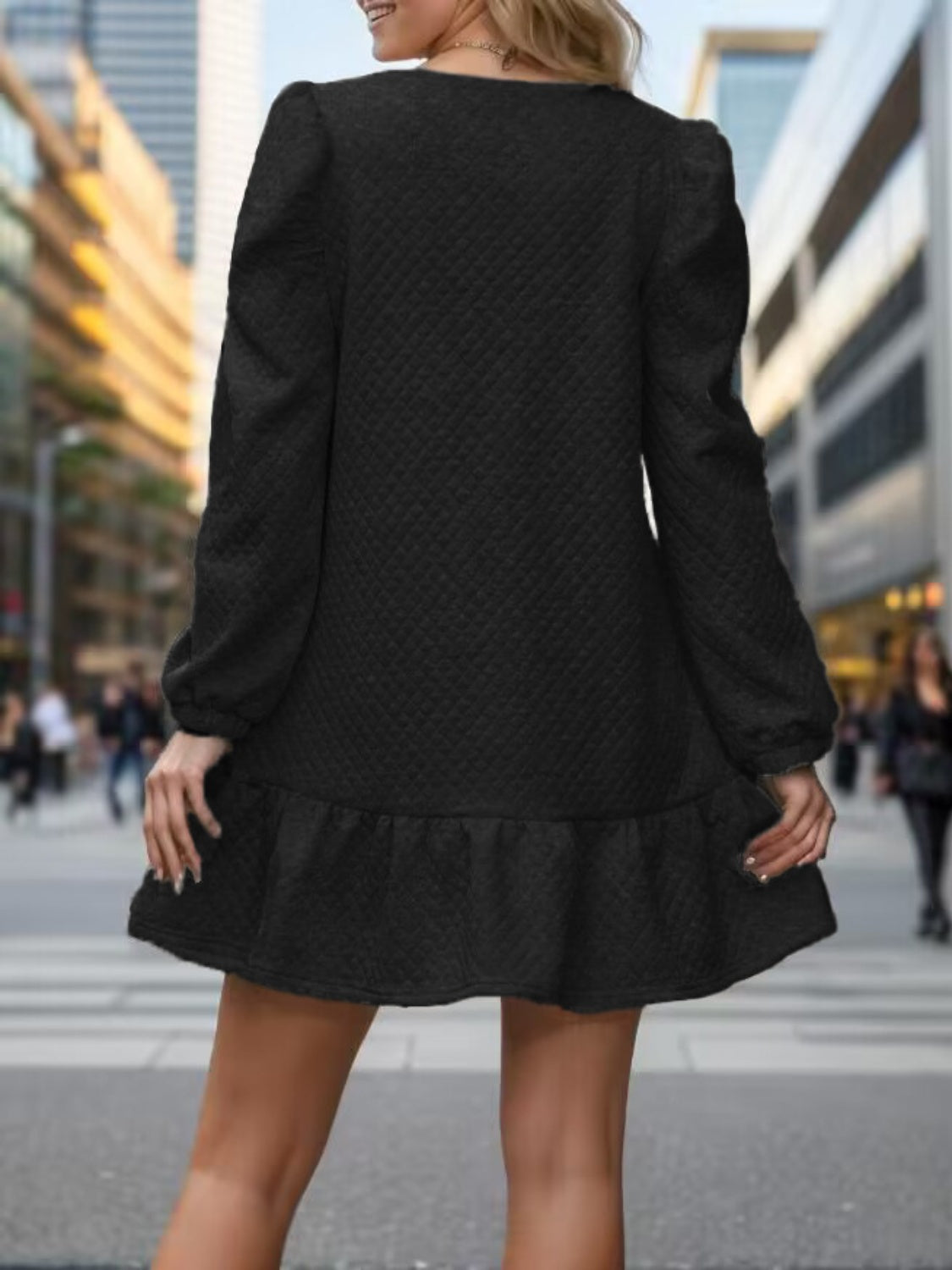 Round Neck Long Sleeve Mini Dress - Classique Collection