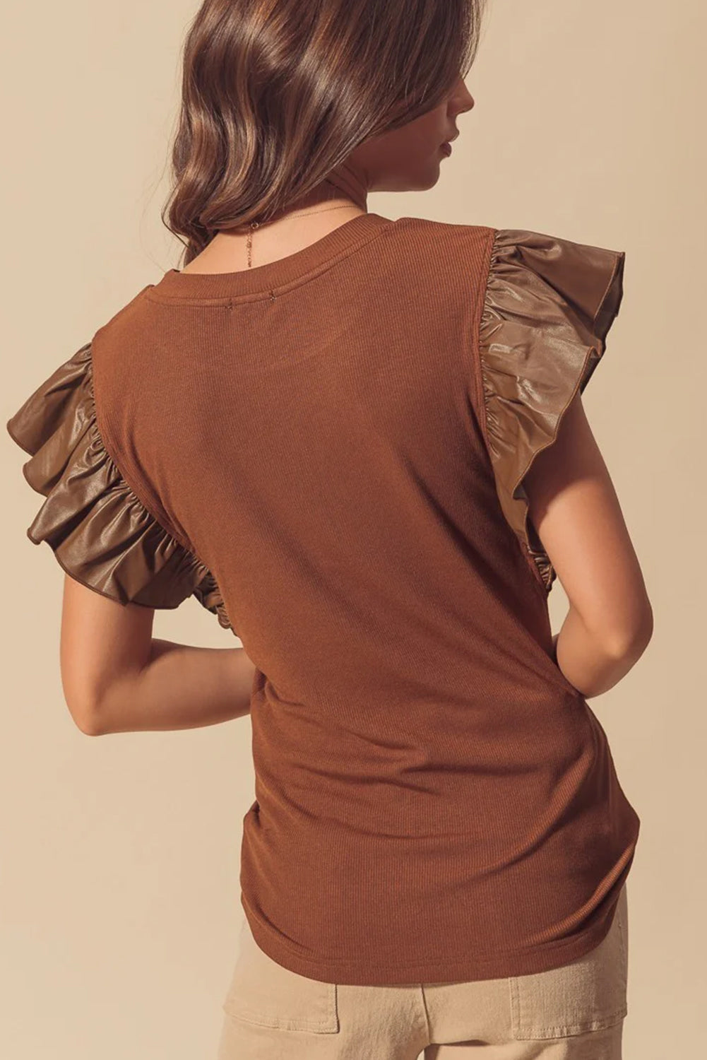 Ruffled Round Neck Cap Sleeve Blouse - Classique Collection