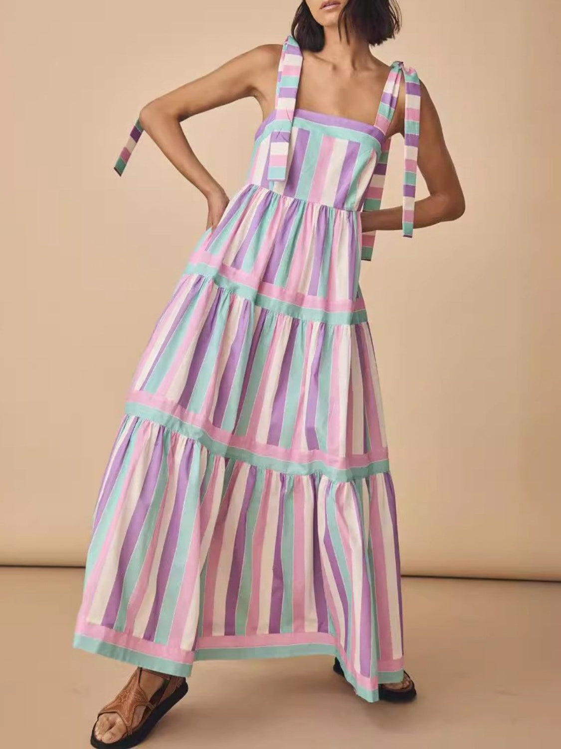 Tied Contrast Wide Strap Cami Dress - Classique Collection