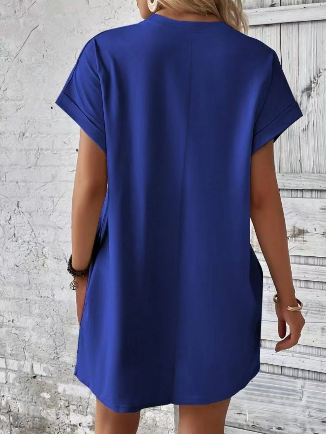 Pocketed Round Neck Short Sleeve Dress - Classique Collection