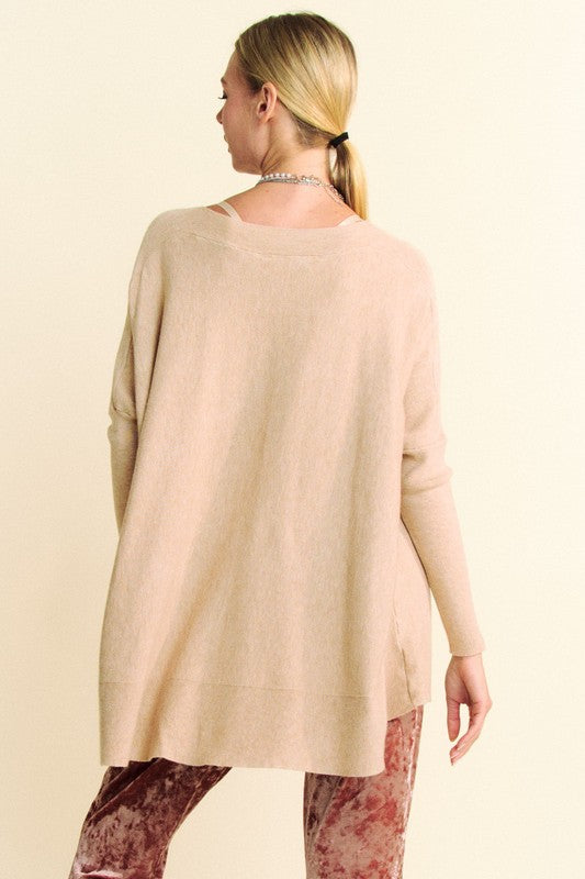 Davi & Dani Round Neck Dropped Shoulder Long Sleeve Knit Top - Classique Collection