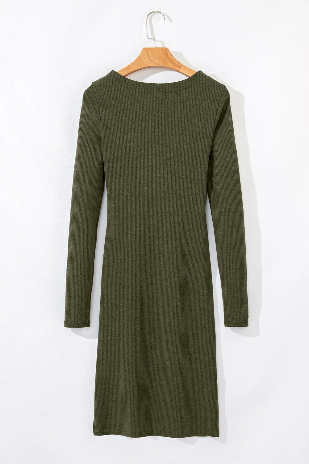 Slit Round Neck Long Sleeve Mini Dress - Classique Collection