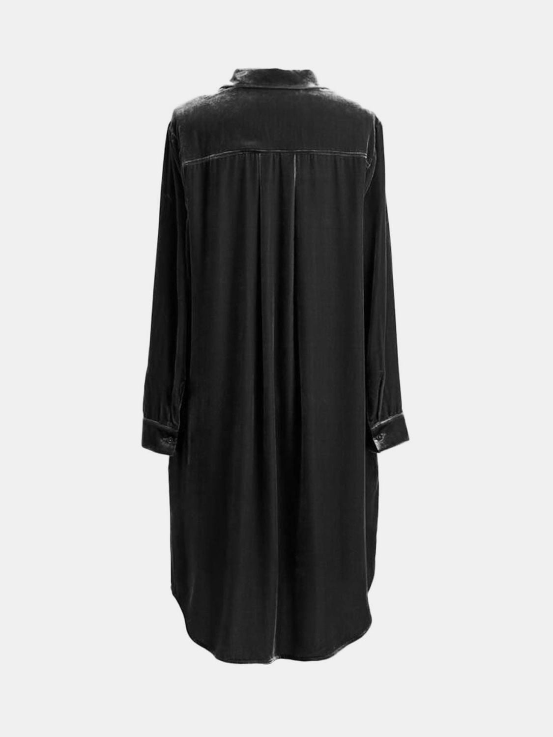 High-Low Button Up Long Sleeve Knee Length Dress - Classique Collection