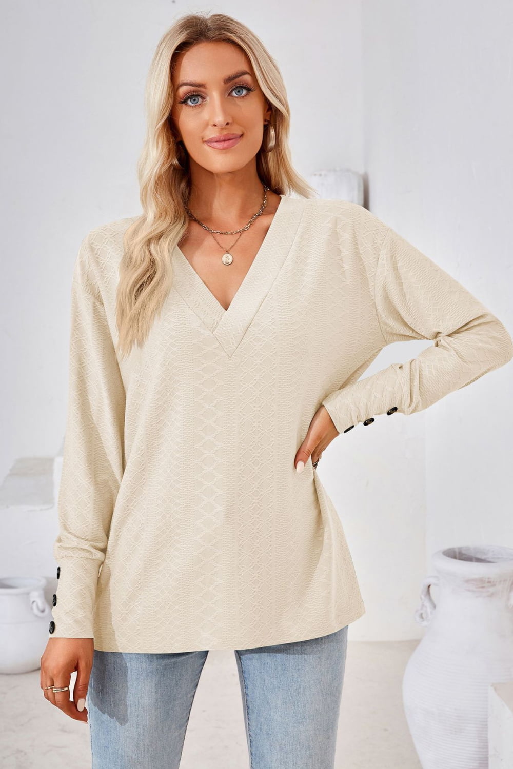 V-Neck Long Sleeve Blouse - Classique Collection