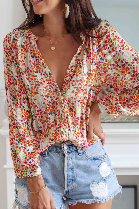 Printed Notched Long Sleeve Shirt - Classique Collection