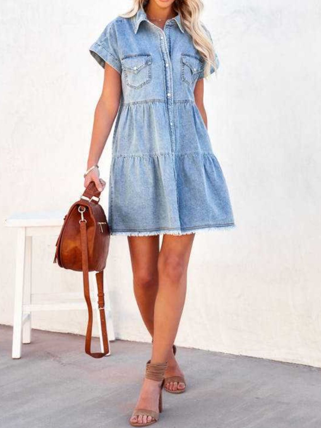 Raw Hem Short Sleeve Denim Dress - Classique Collection