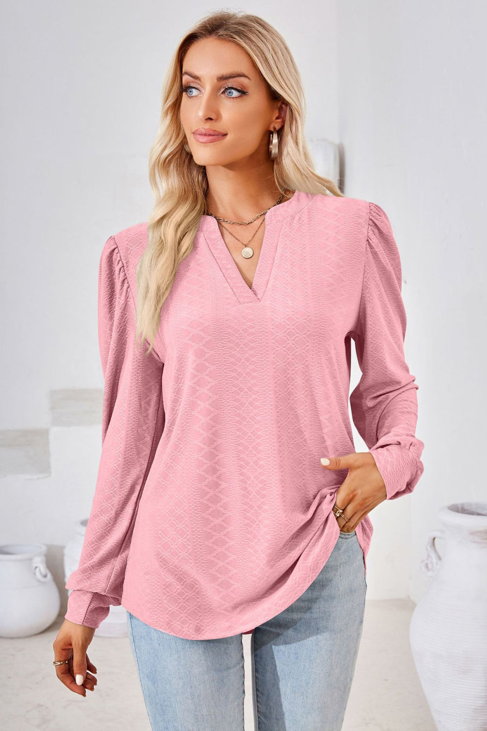 V-Neck Puff Sleeve Blouse - Classique Collection