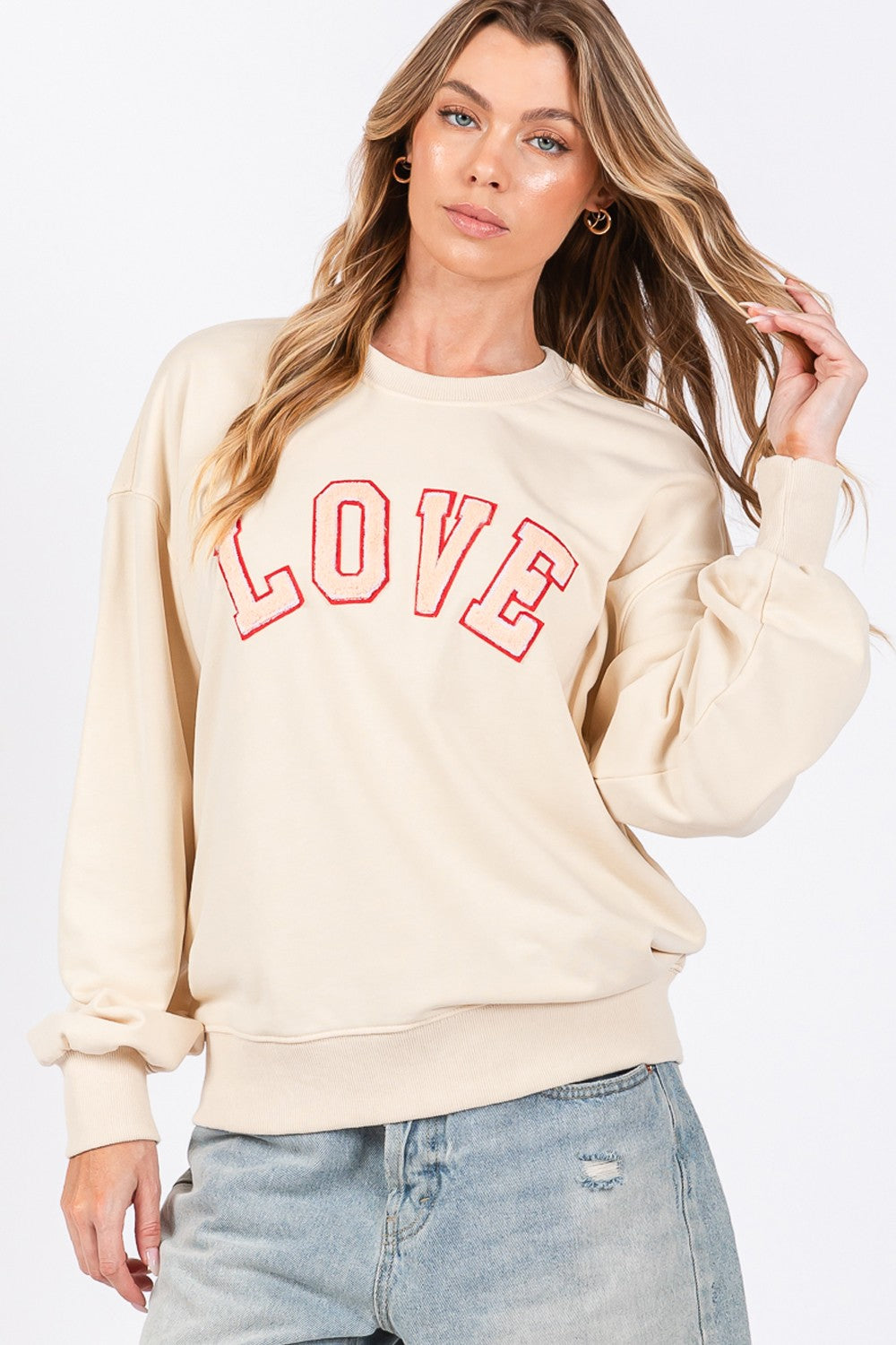 SAGE + FIG LOVE Path Applique Drop Shoulder Sweatshirt - ClassiQ