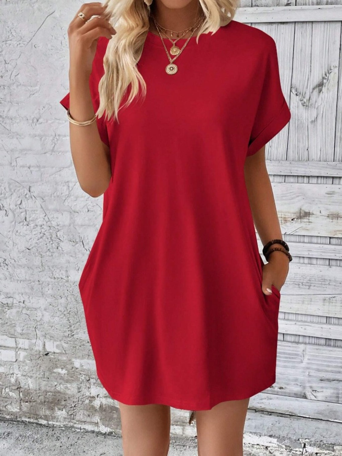 Pocketed Round Neck Short Sleeve Dress - Classique Collection