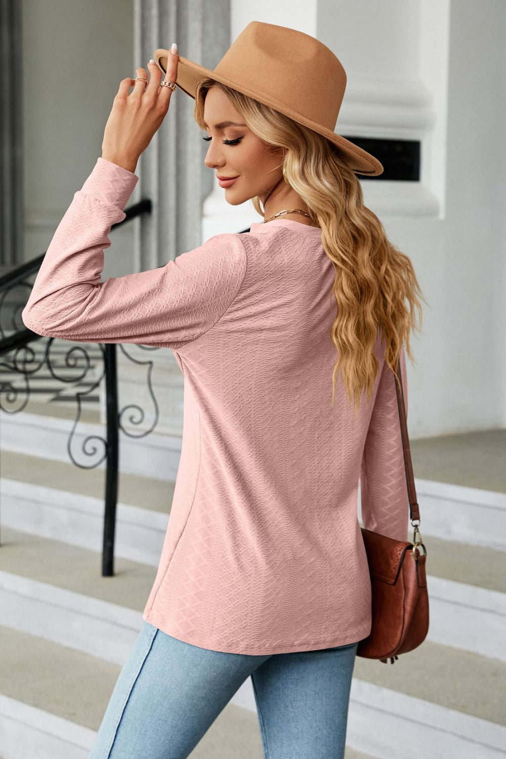 Notched Neck Long Sleeve Buttoned Blouse - Classique Collection