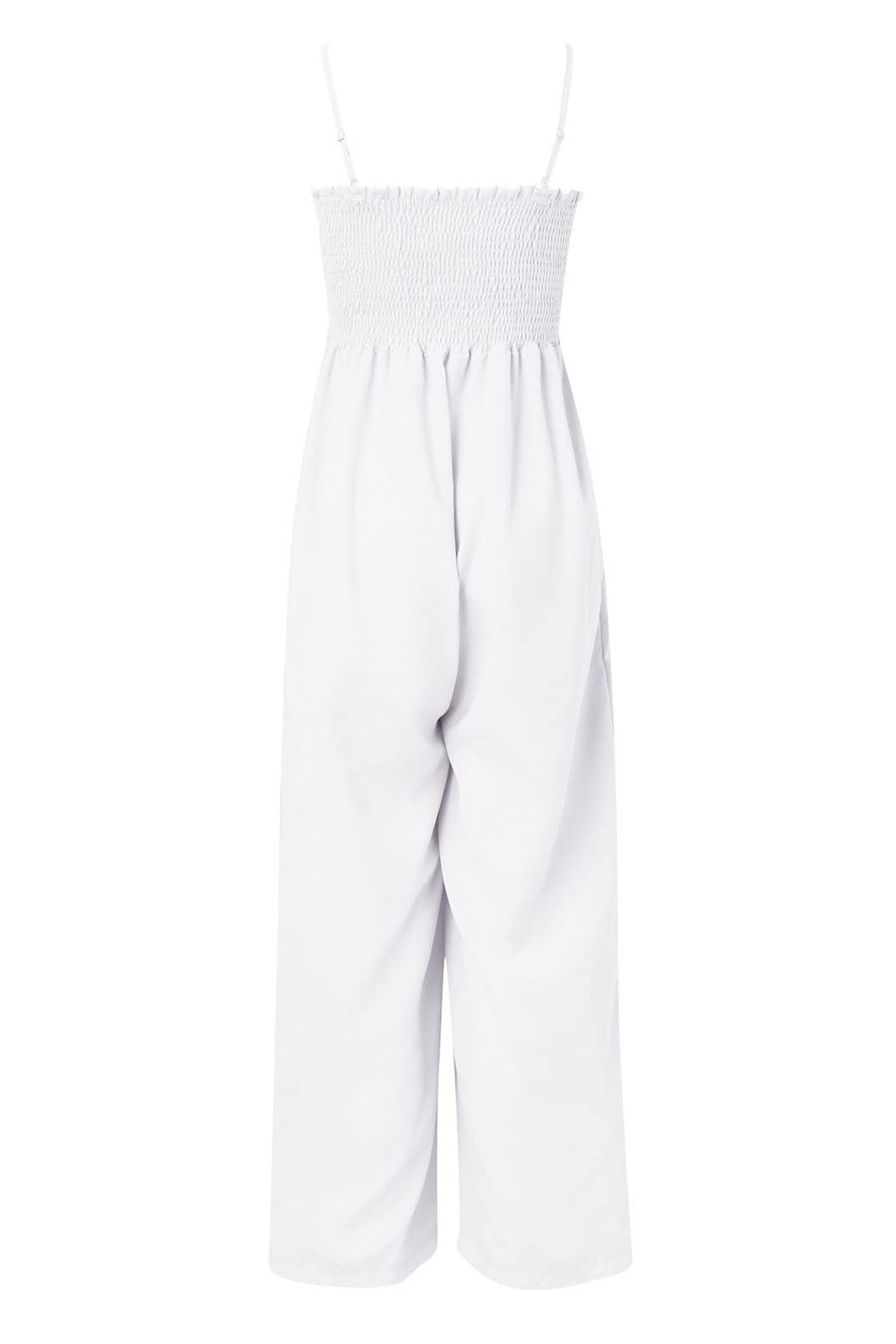 Smocked Spaghetti Strap Wide Leg Jumpsuit - ClassiQ