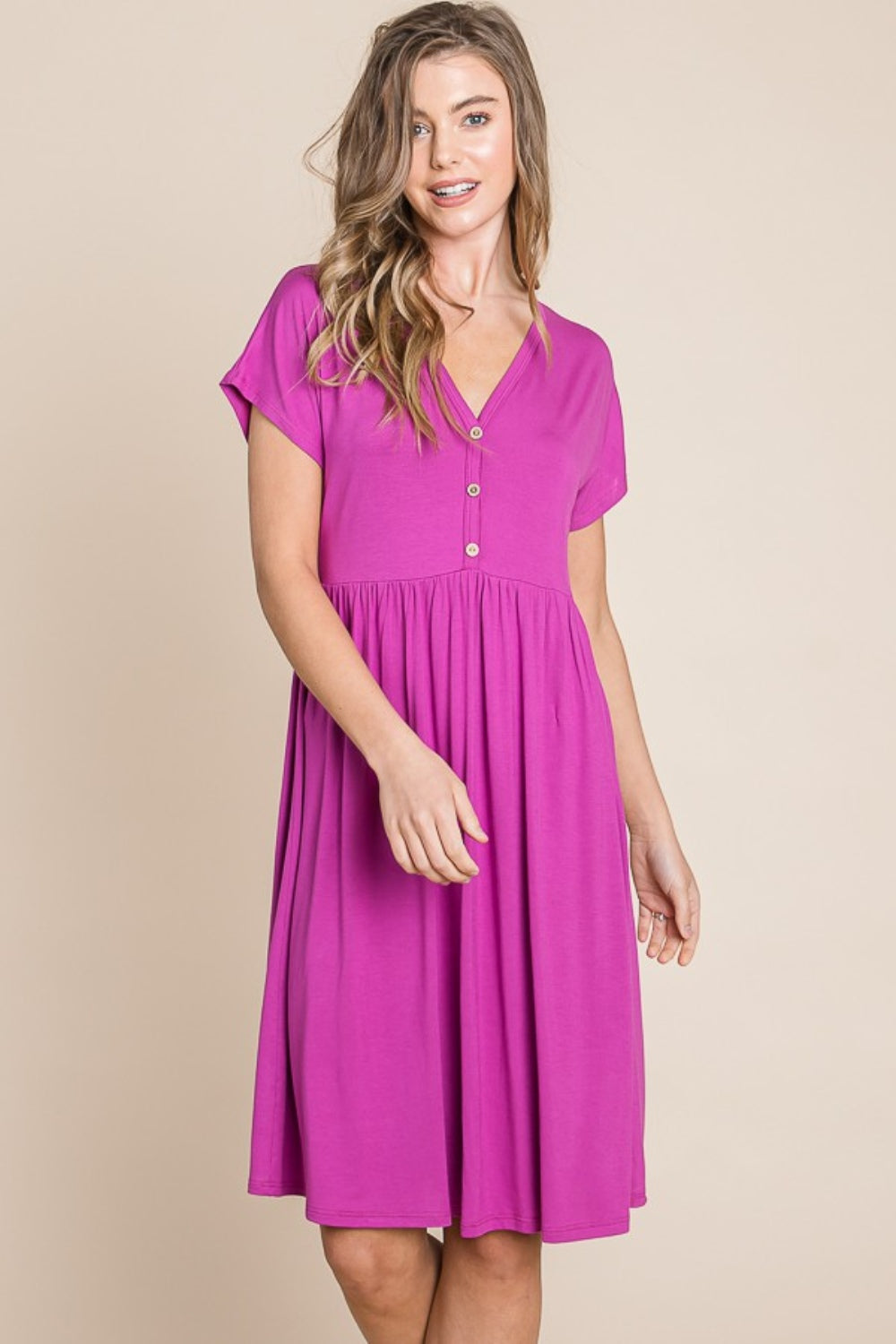 BOMBOM V-Neck Short Sleeve Dress - Classique Collection