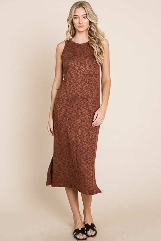 BOMBOM Slit Round Neck Sleeveless Midi Dress - Classique Collection