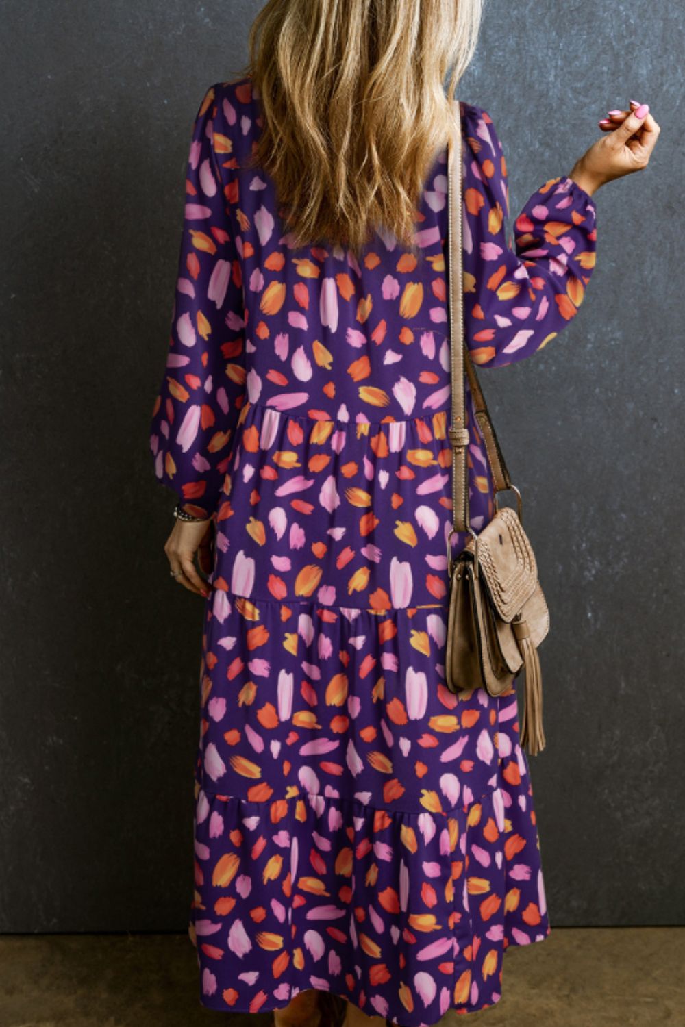 Printed Notched Long Sleeve Dress - Classique Collection