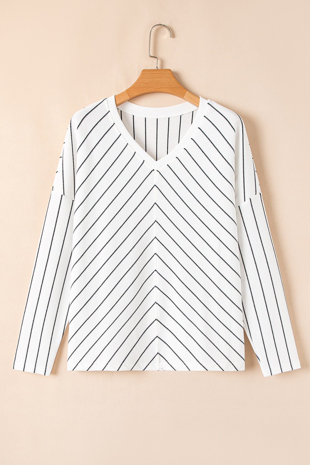 Striped V-Neck Long Sleeve Blouse - Classique Collection