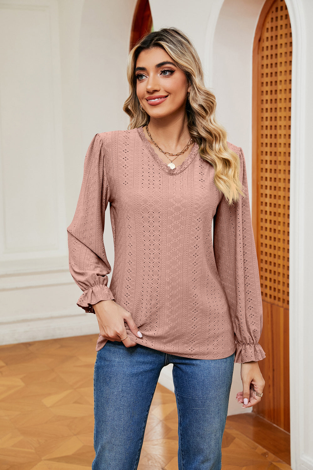 V-Neck Flounce Sleeve Blouse - Classique Collection