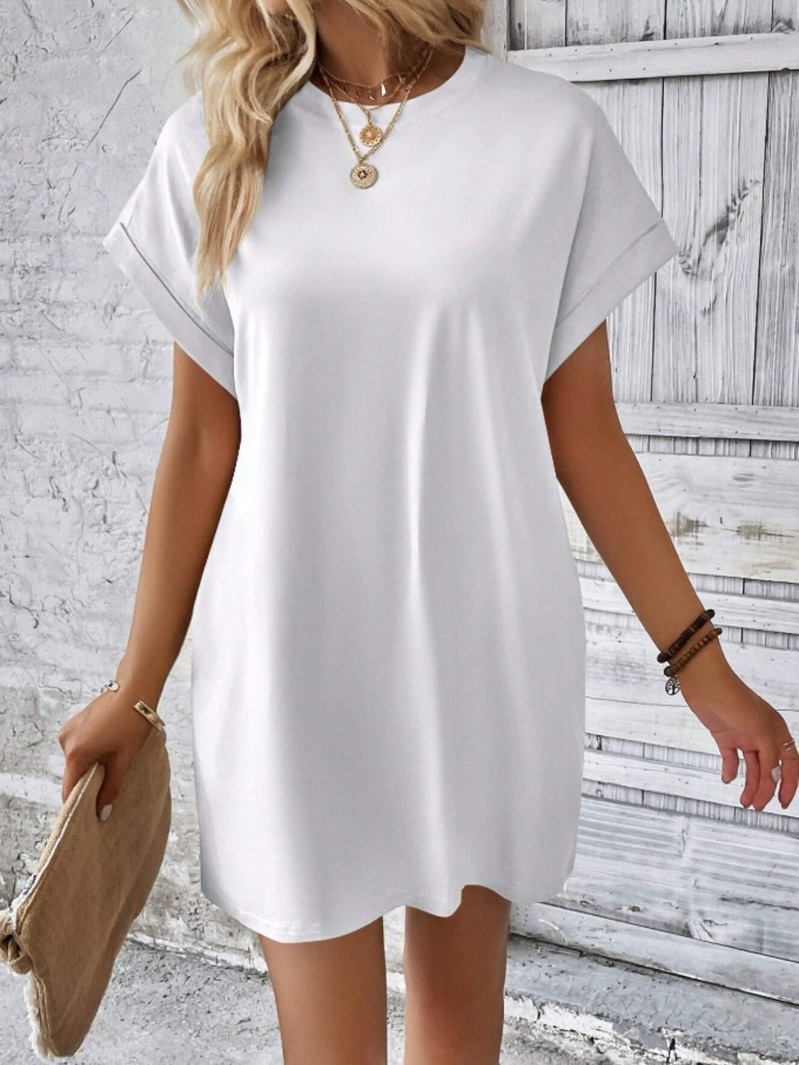 Pocketed Round Neck Short Sleeve Dress - Classique Collection