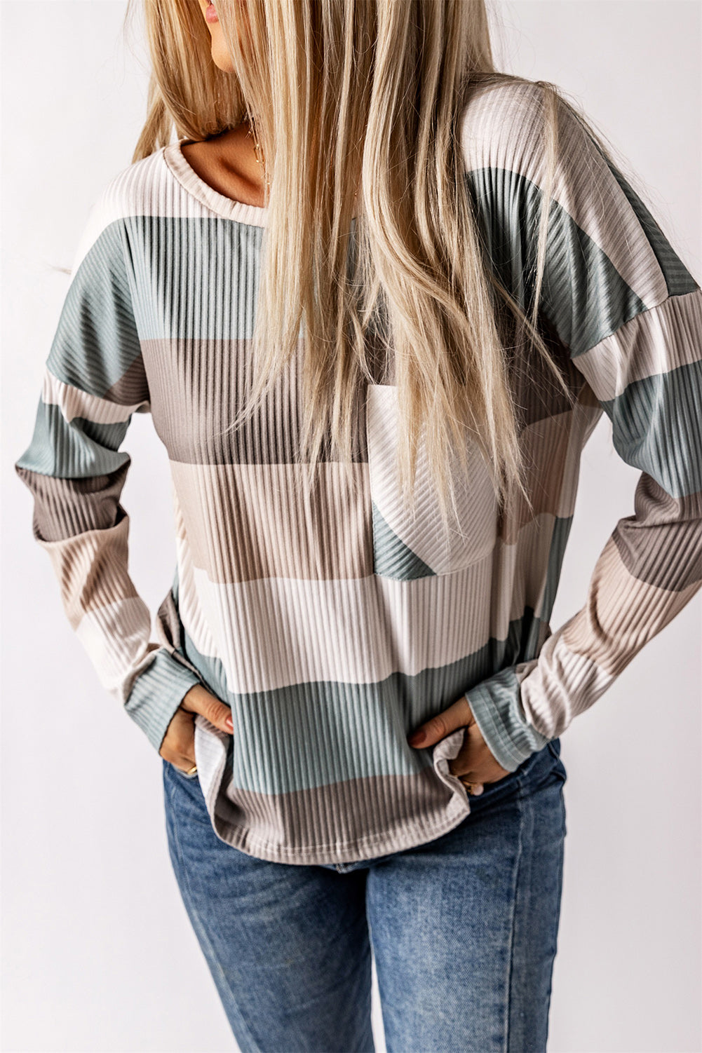 Wide Stripe Top with Pocket - ClassiQ