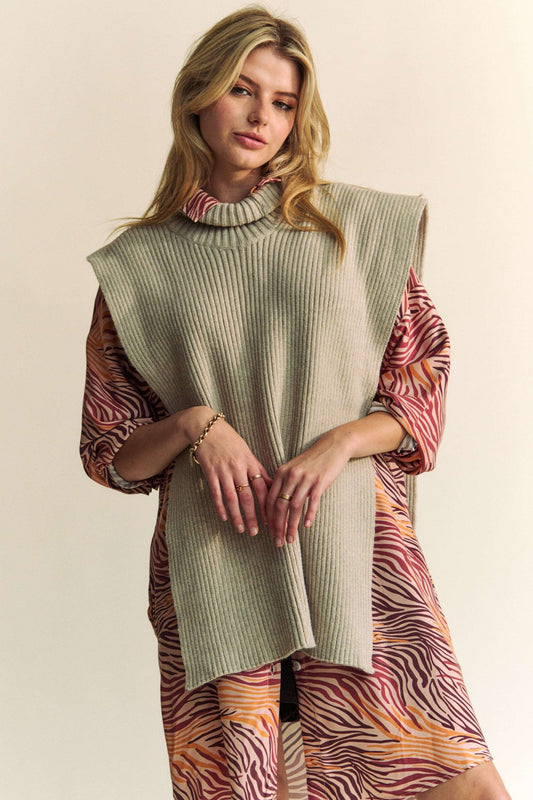 Davi & Dani Side Split Turtleneck Sleeveless Knit Top - Classique Collection