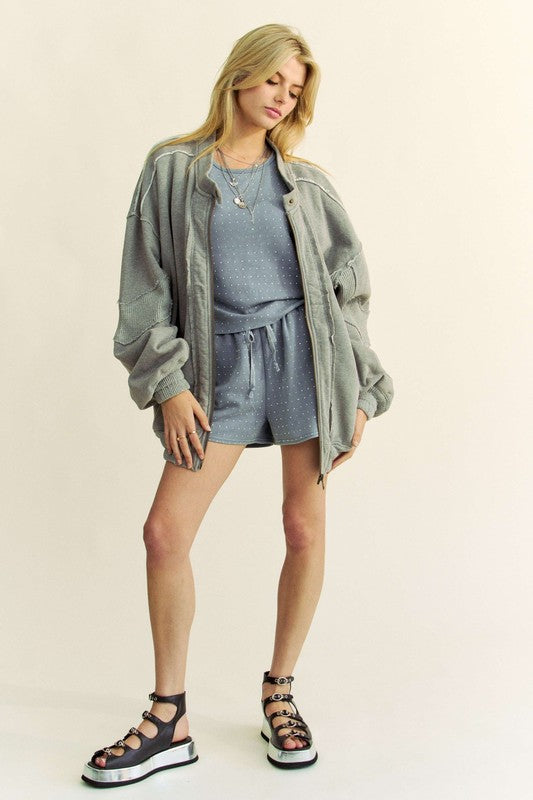 Davi & Dani Exposed Seam Zip Up Dropped Shoulder Jacket - Classique Collection