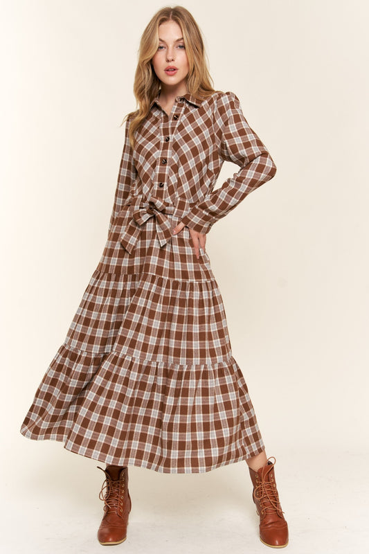And the Why Plaid Tiered Midi Shirt Dress - Classique Collection