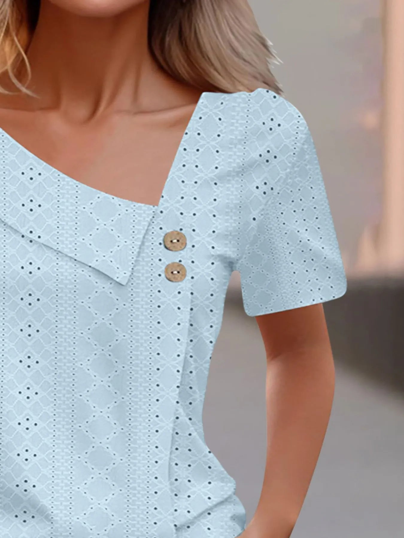 Eyelet Asymmetrical Short Sleeve T-Shirt