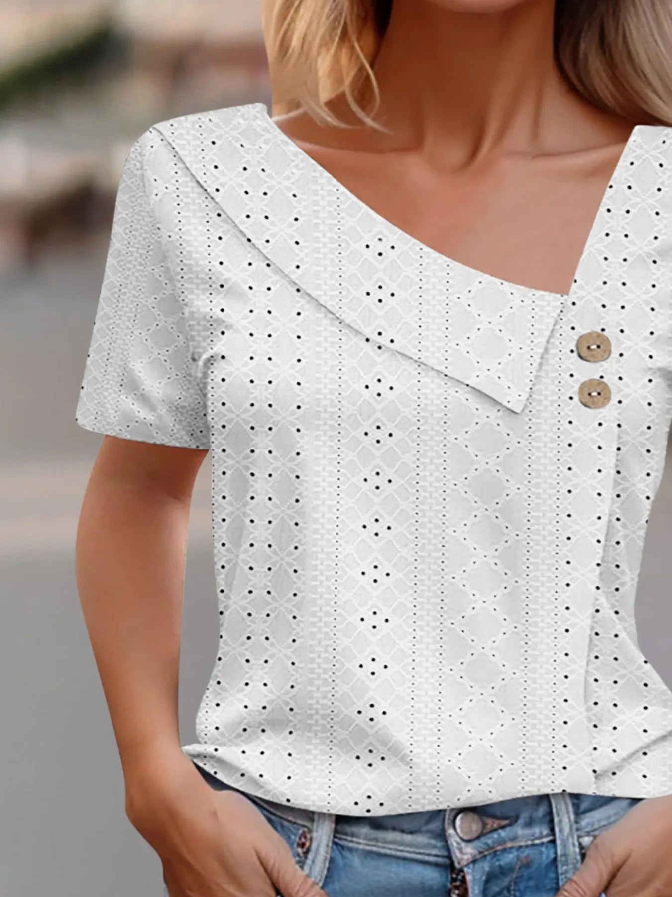 Eyelet Asymmetrical Short Sleeve T-Shirt