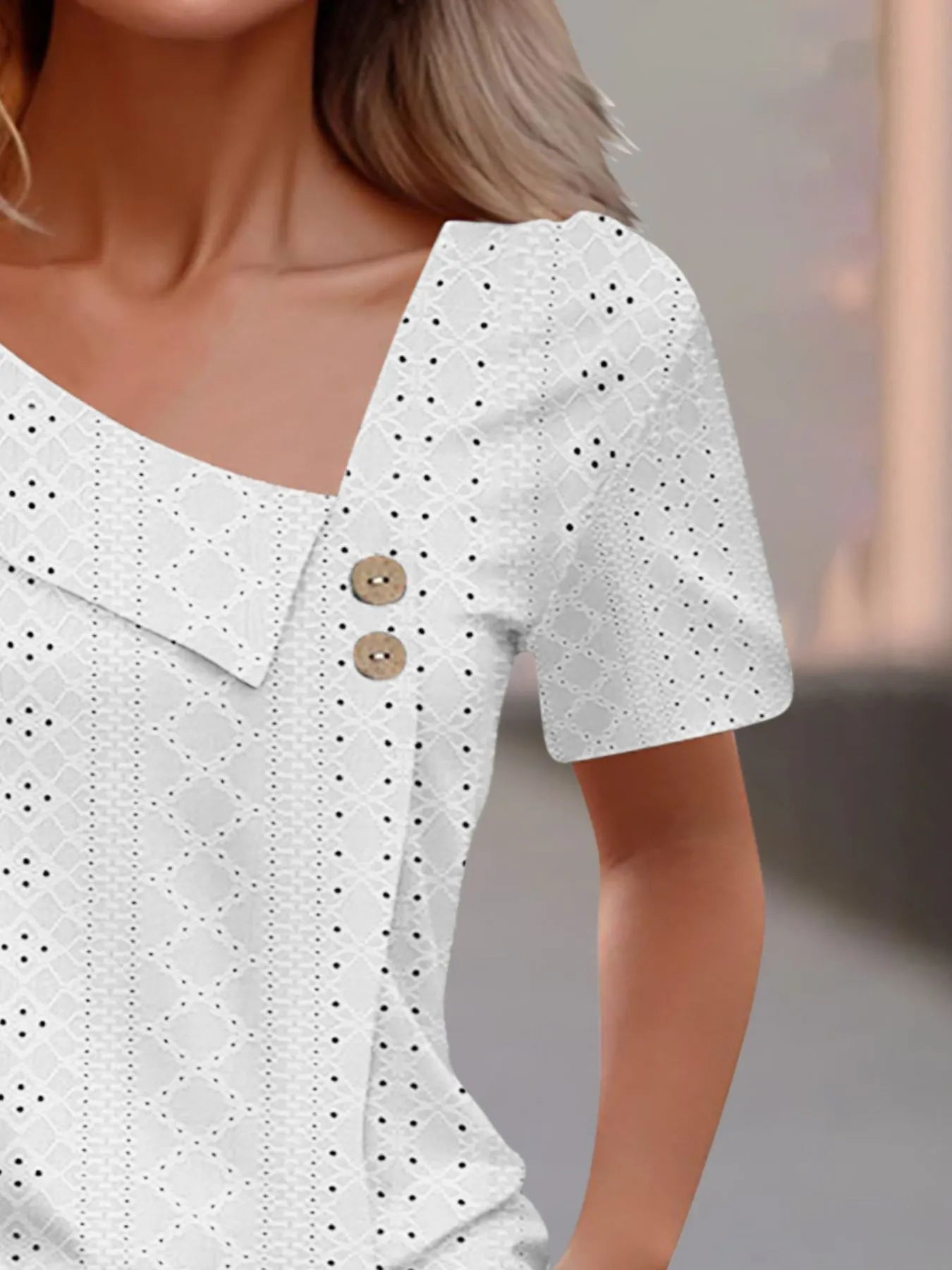 Eyelet Asymmetrical Short Sleeve T-Shirt