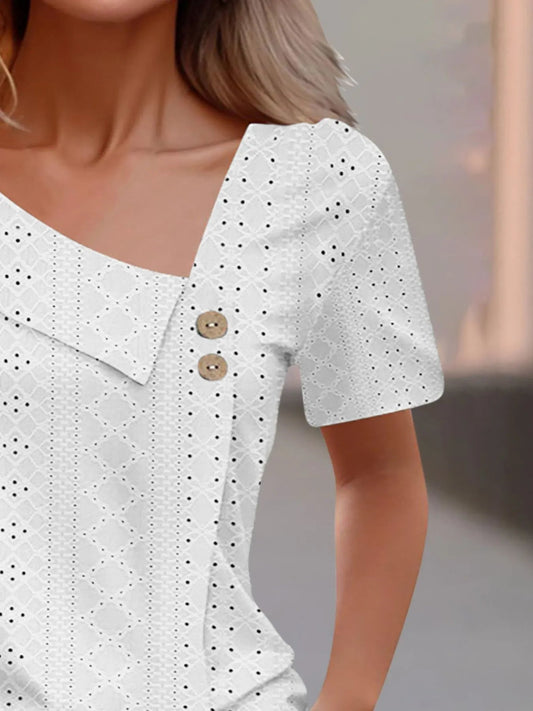 Eyelet Asymmetrical Short Sleeve T-Shirt