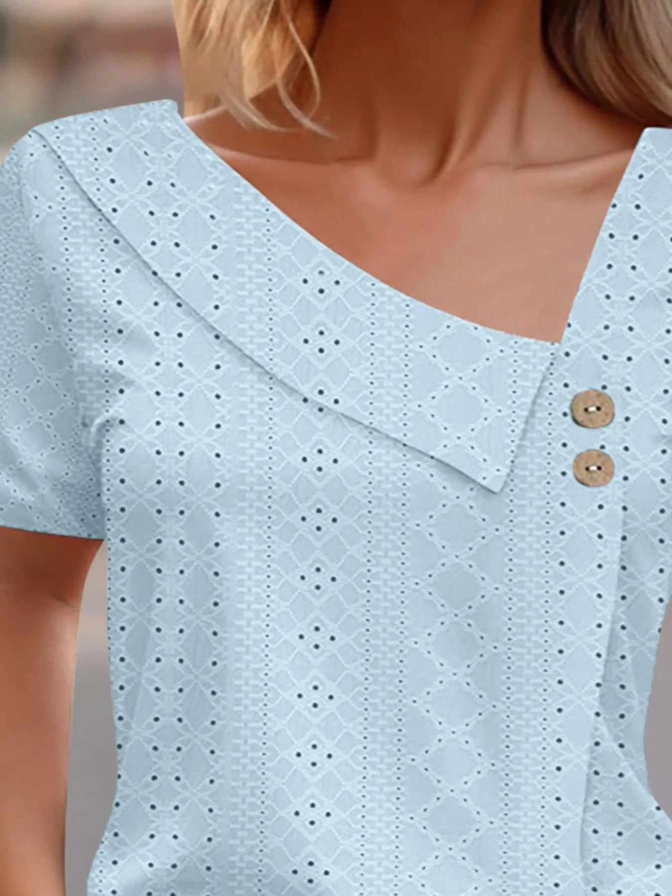 Eyelet Asymmetrical Short Sleeve T-Shirt