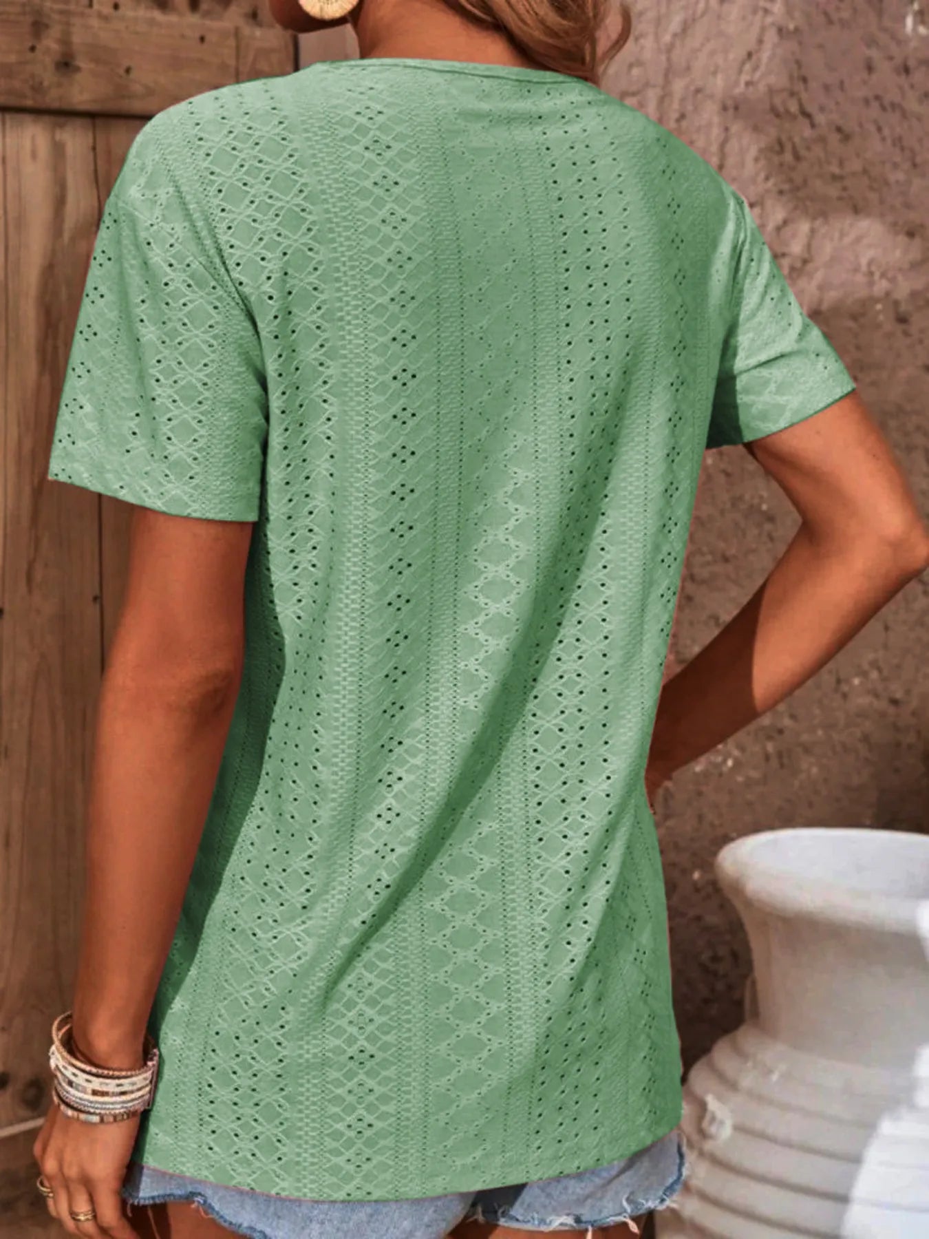 Eyelet Crisscross Short Sleeve T-Shirt